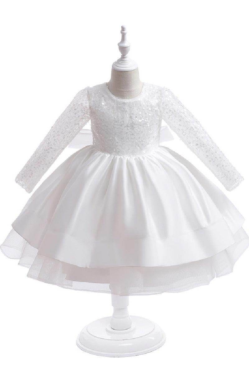 A-Line Scoop Neck Long Sleeve Knee Length Lace/Satin Flower Girl Dresses 709360205661 - COCOMELODY